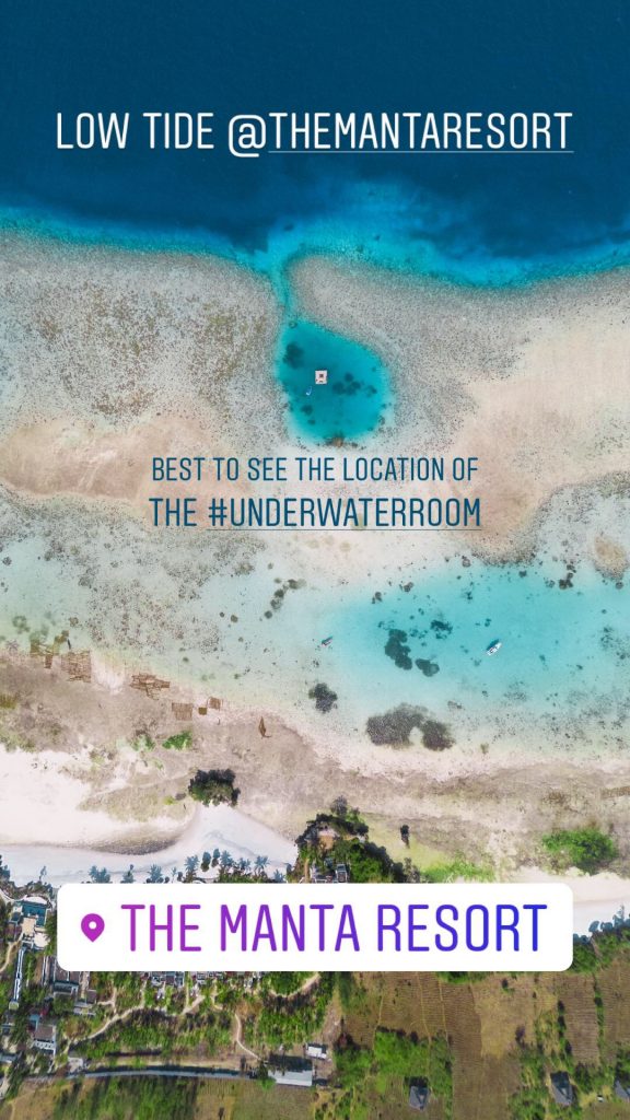 Aerial story graphic locating the underwater room at The Manta Resort