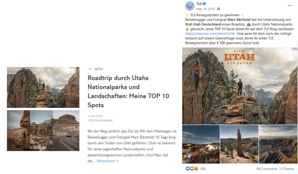 Facebook feature about a road trip through Utah national parks