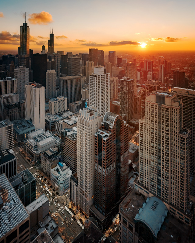 skyline chicago sunset