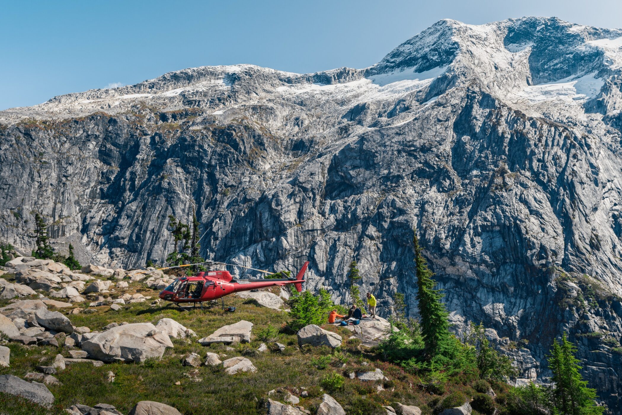 49 North helicopter landed above a remote alpine valley near Campbell River