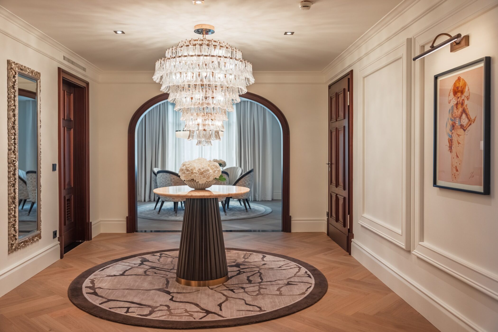 Chandelier and entrance hall at Breidenbacher Hof Düsseldorf