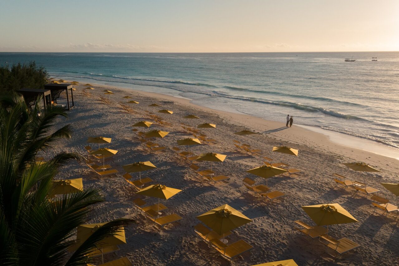 The Mora resort beside the Indian Ocean at dusk