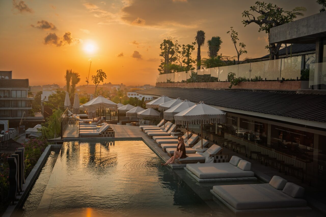 TUI BLUE Berawa pool and palms in Bali at sunset