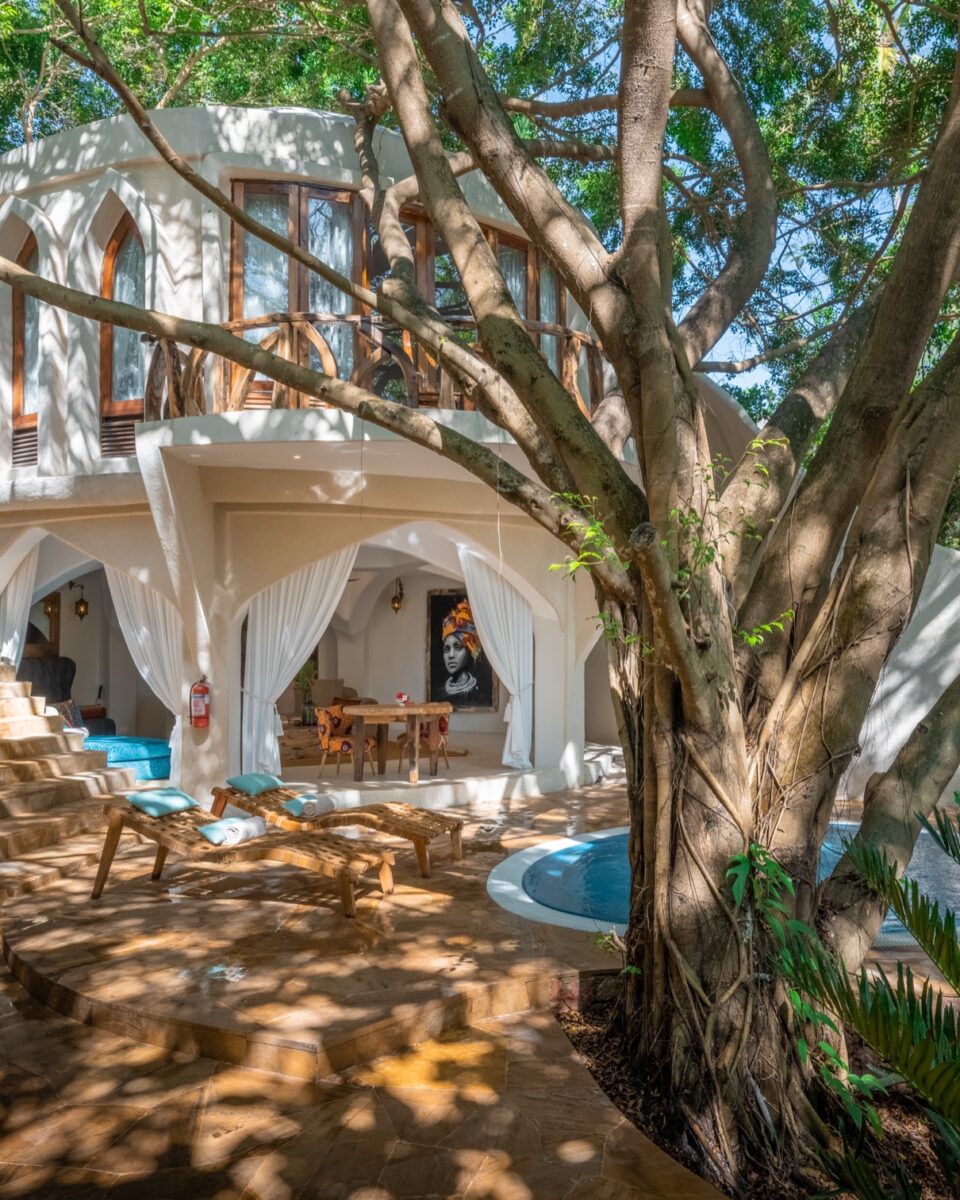 Multi-level Villa Alfajiri beneath mature tropical trees at Xanadu Villas Zanzibar