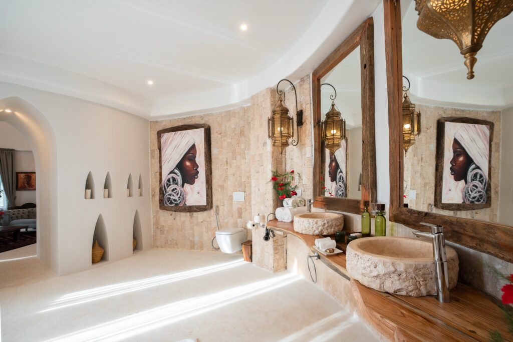 Sculptural bathroom interior at Villa Nyota